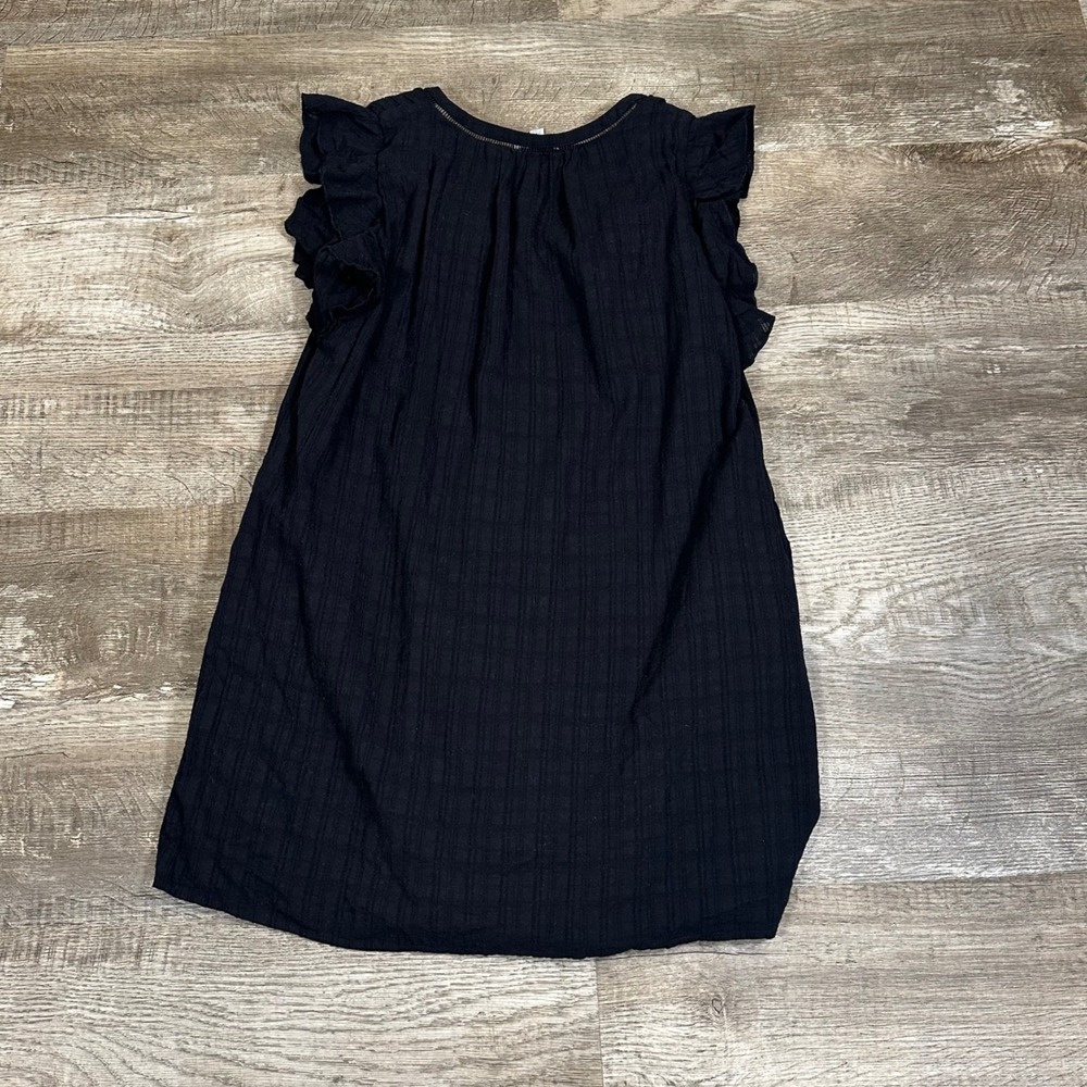 Evereve Womens Black Cotton Gauze Pintuck Ruffle Sleeve Mini Shift Dress Large - Picture 2 of 7